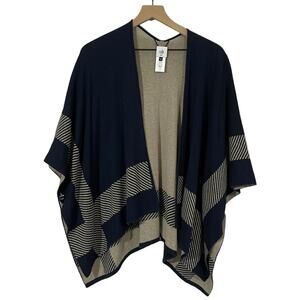 CAbi Reversible Wrap Poncho Sweater (Style 3163) - Blue/Oatmeal - M/L